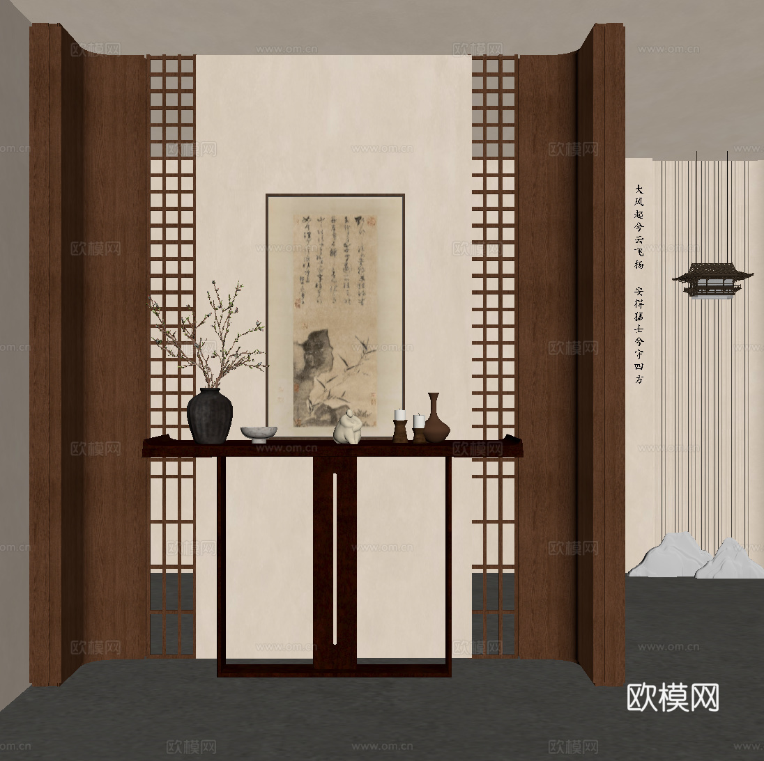 新中式玄关 端景台su模型