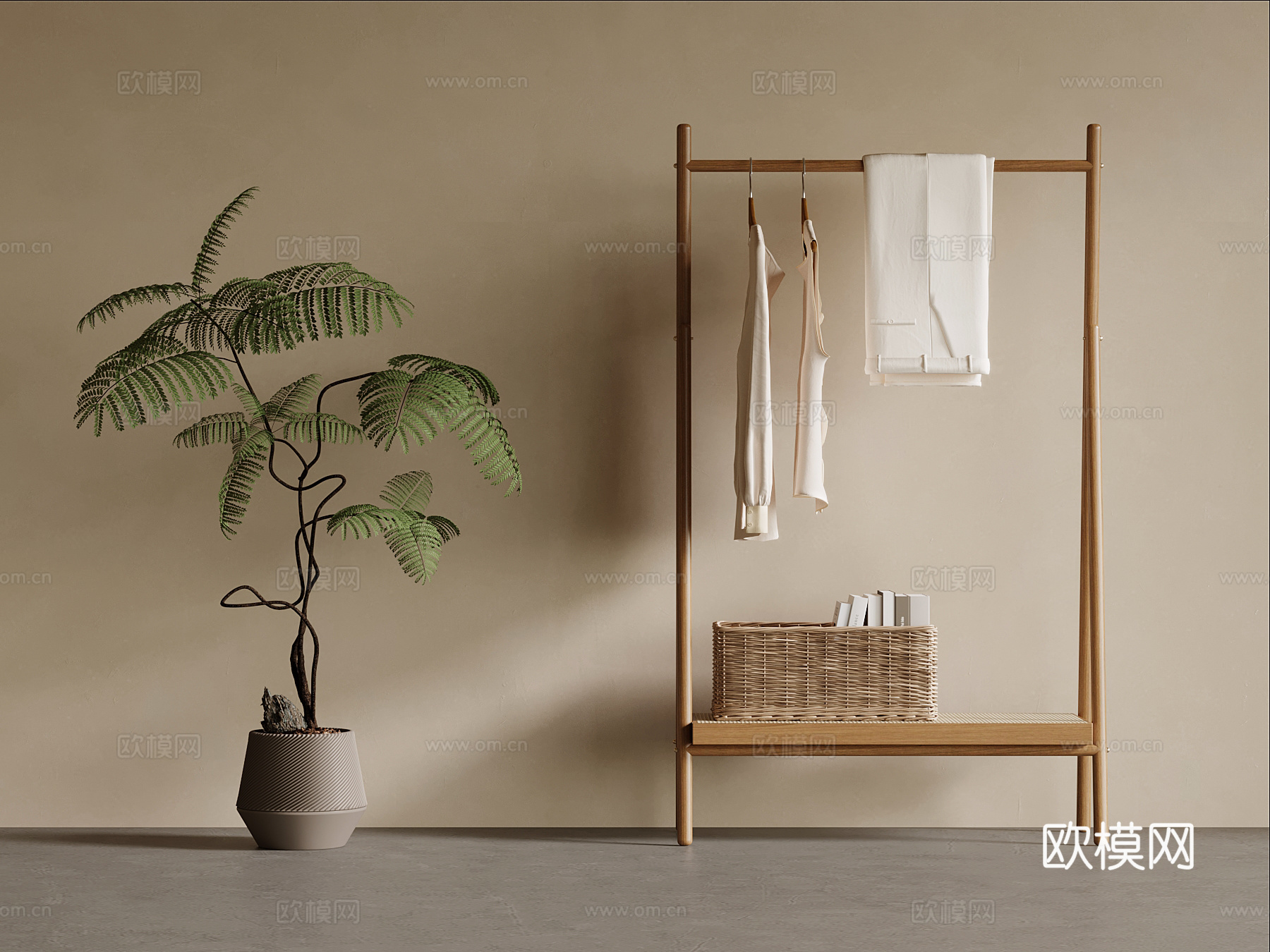 侘寂风挂衣架 绿植盆栽3d模型
