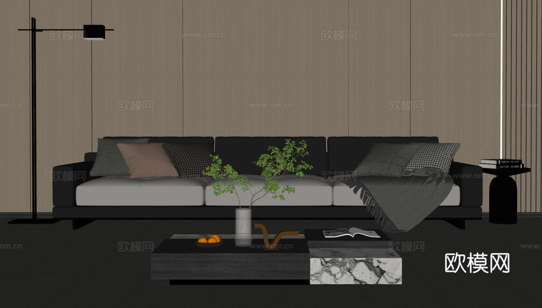 现代意式沙发茶几组合su模型