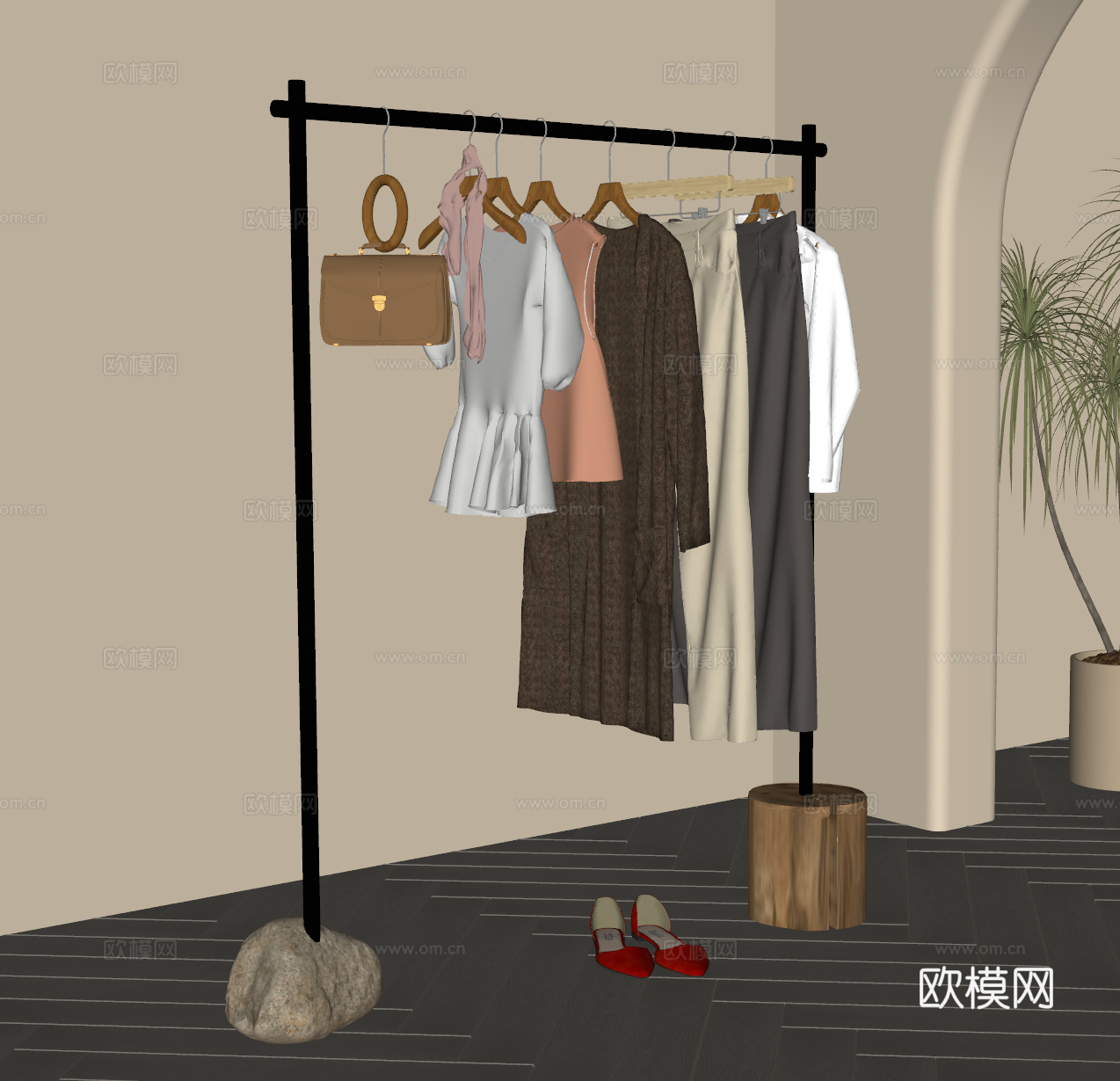 衣架 侘寂中古衣架 衣服 服饰 女装su模型