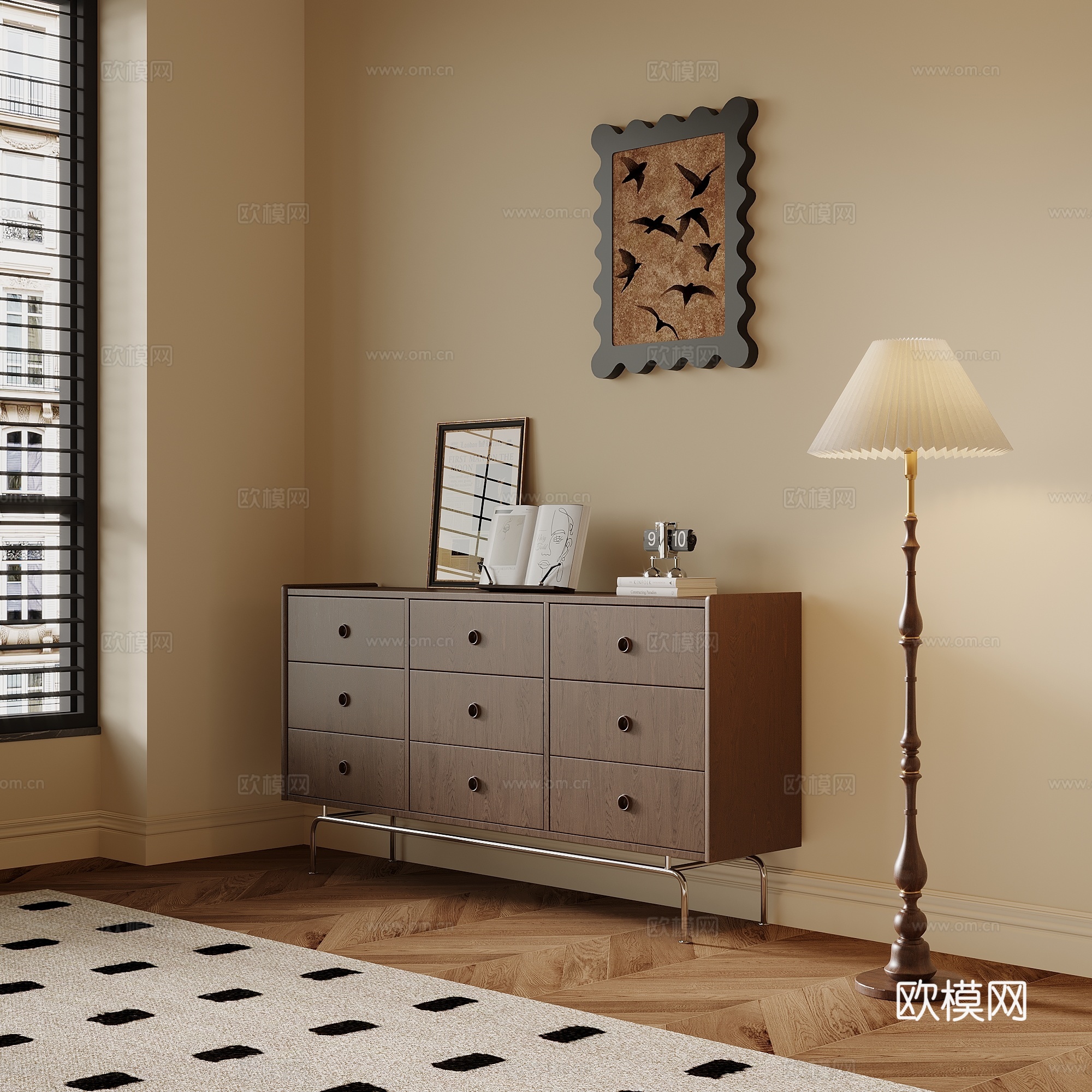 中古风玄关柜 端景柜 落地灯_16_00003d模型