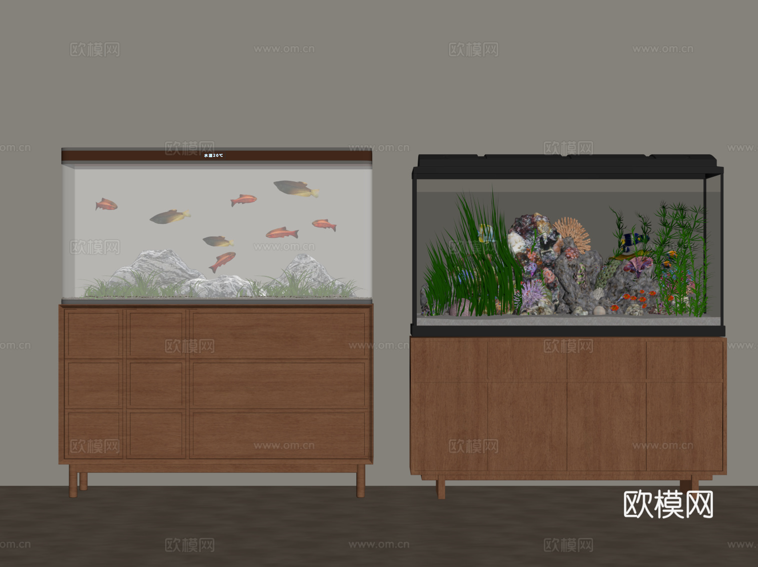 中古风鱼缸 水族箱su模型