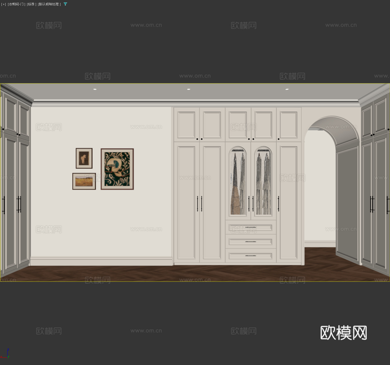 法式玻璃衣柜组合 法式中古挂画组合 法式衣帽间门洞 法式水波3d模型