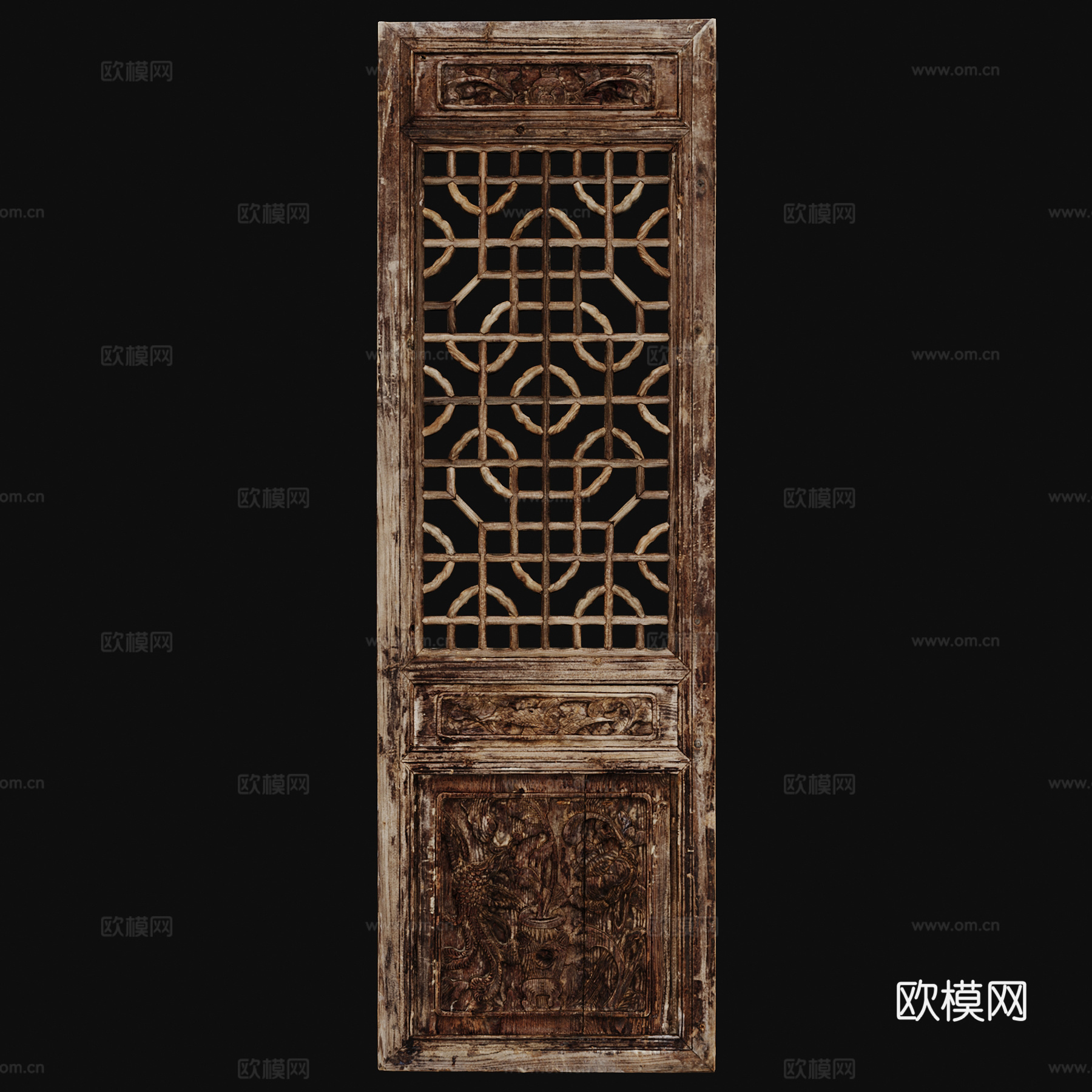 中式门板中式雕花雕刻造型木墙板中式窗花3d模型