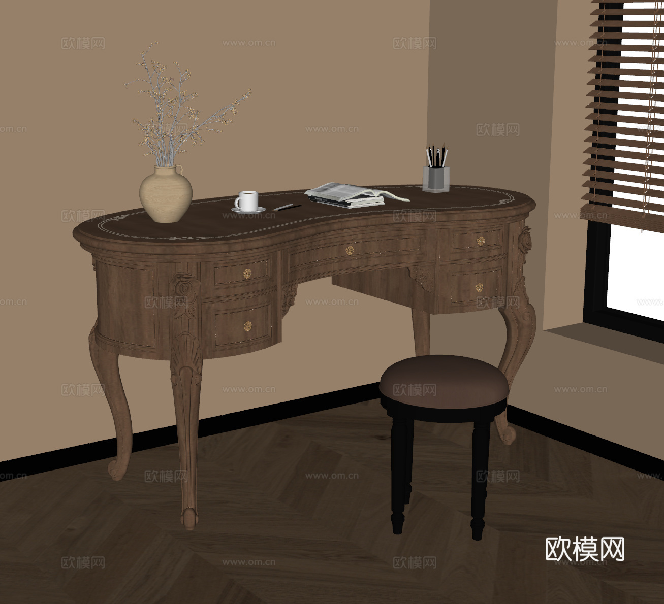 法式中古风书桌su模型su模型