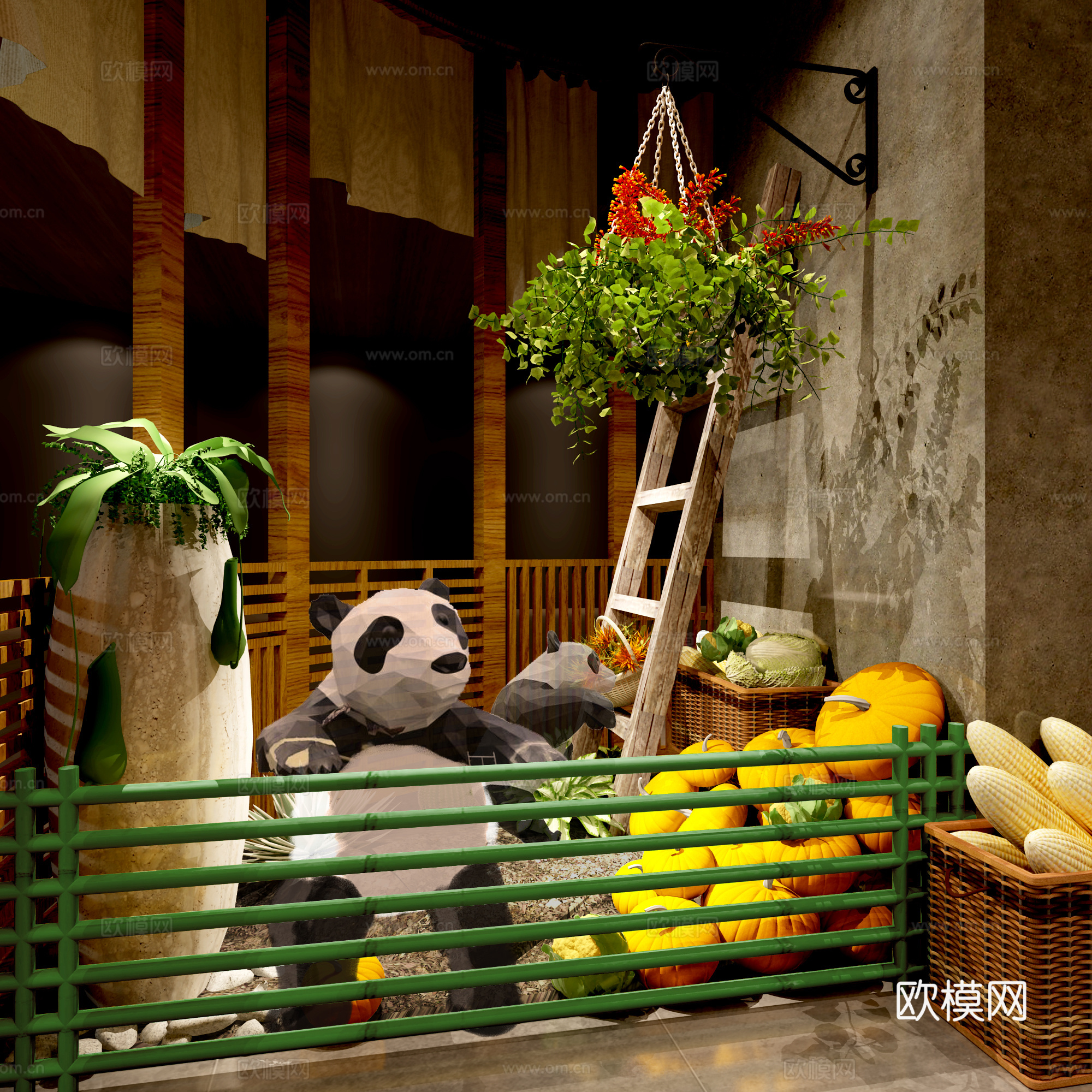其他混搭南瓜造景  角落造景  梯子 餐厅造景3d模型