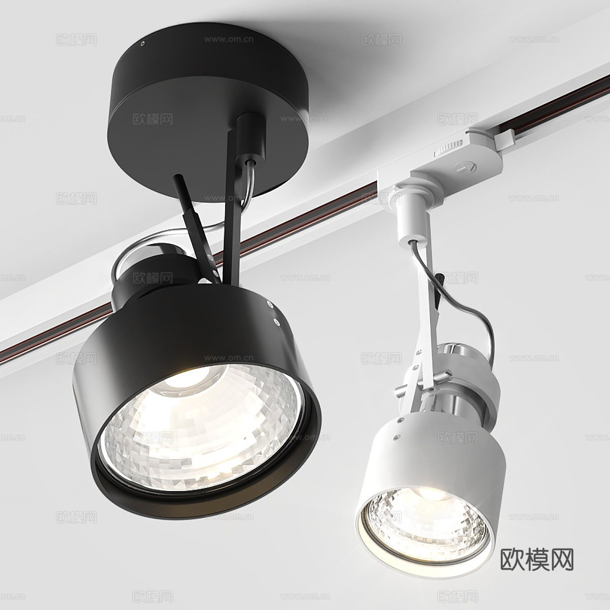 现代意式极简轨道射灯3d模型