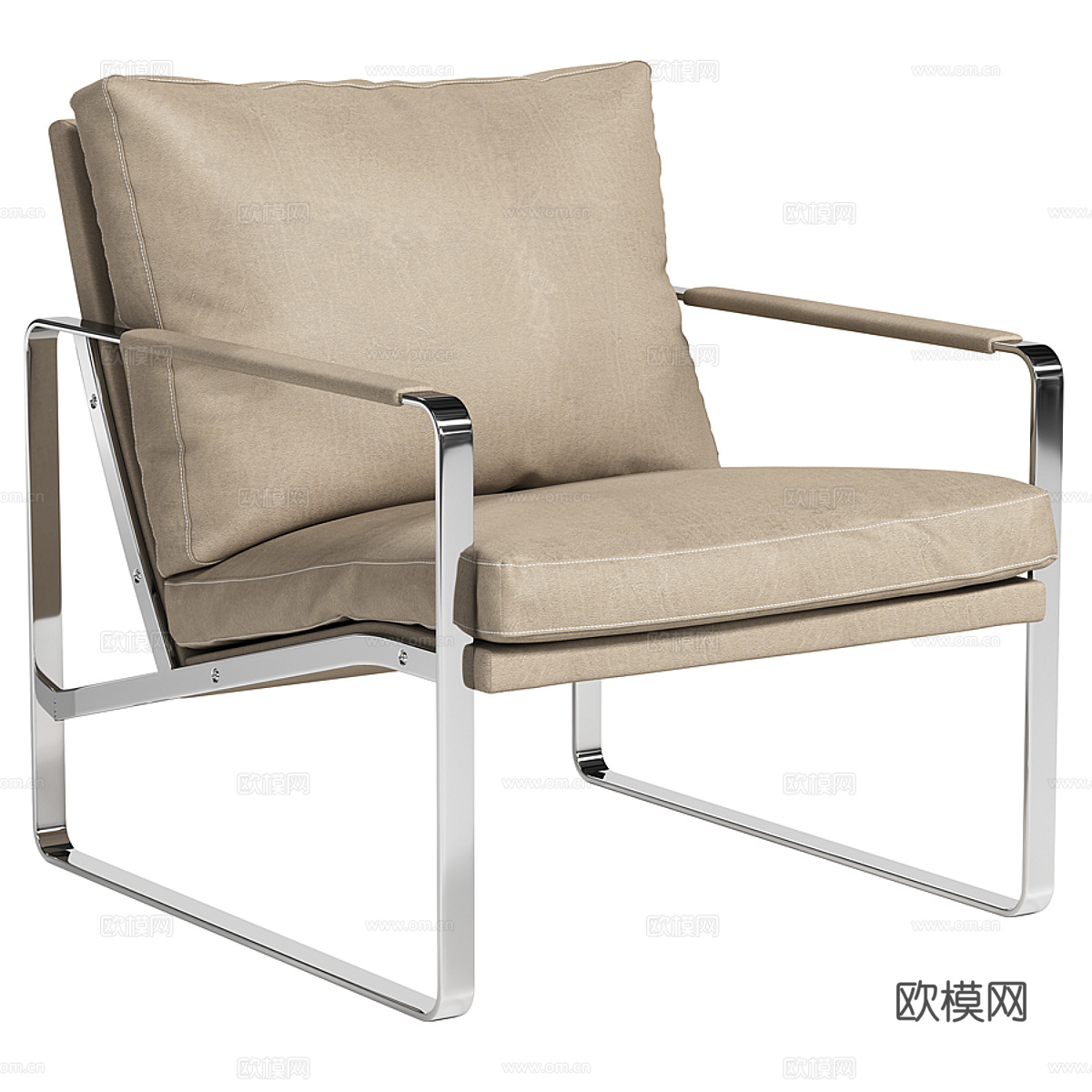 现代意式皮革扶手椅3d模型