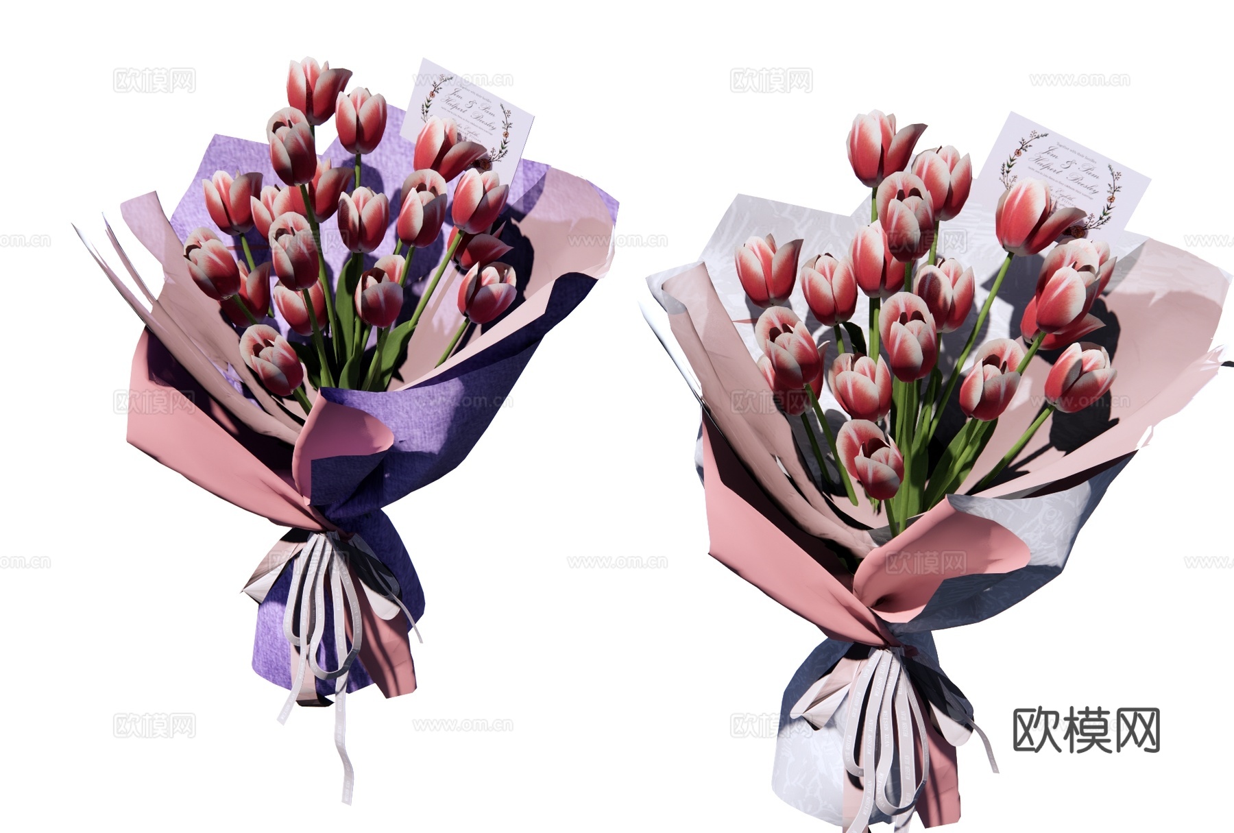 现代郁金香花束 节日花束 花艺组合 鲜花摆件 郁金香手捧花su模型