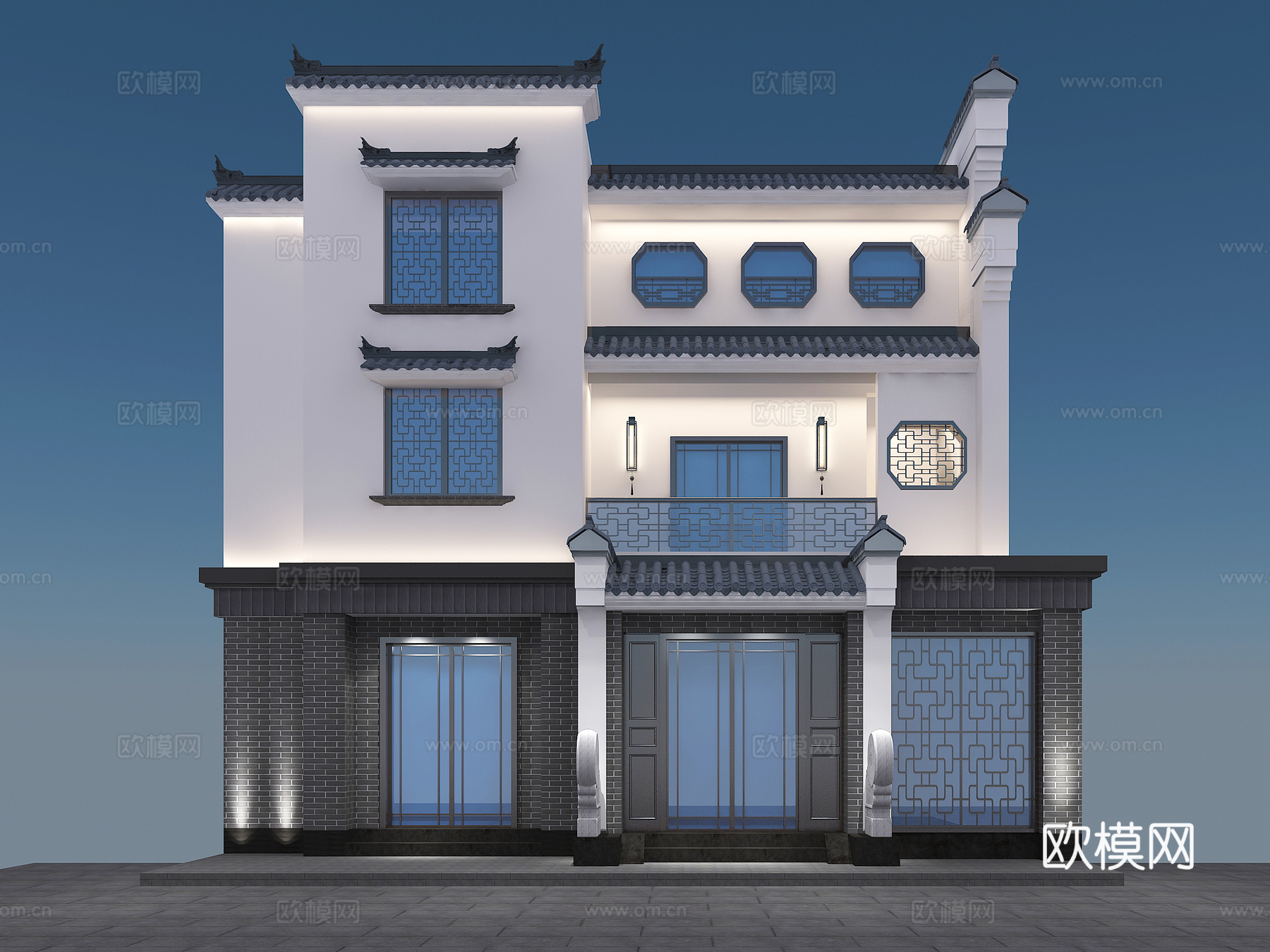 新中式店面门面外观3d模型