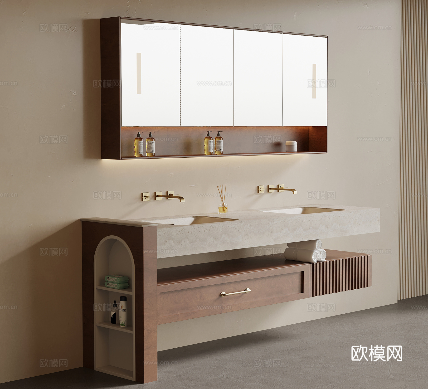 中古风浴室柜 镜子3d模型