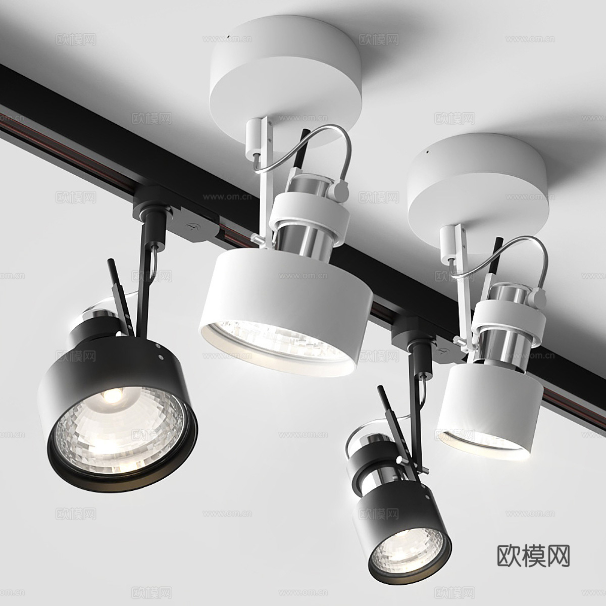 现代意式极简轨道射灯3d模型