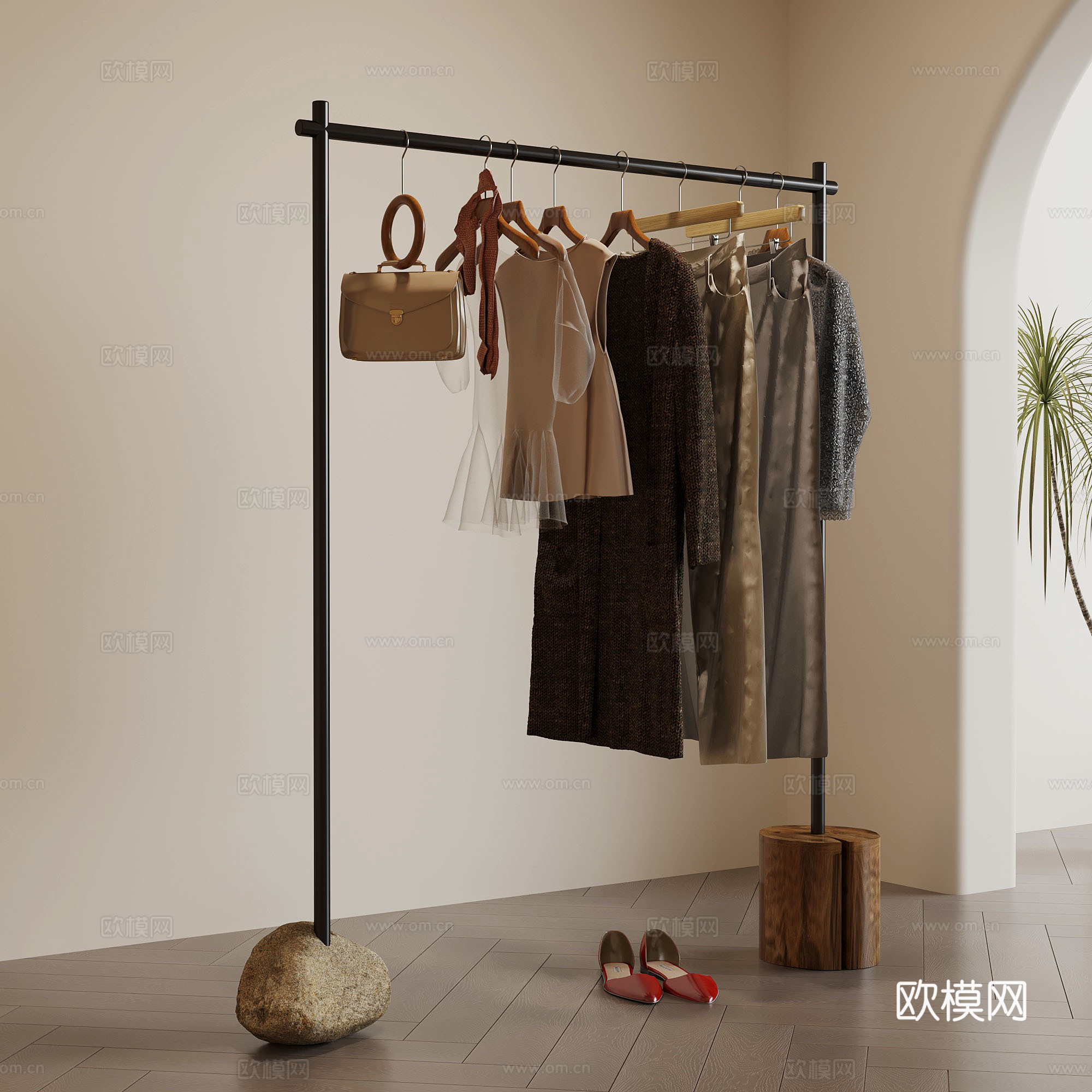衣架 侘寂中古衣架 衣服 服饰 女装3d模型