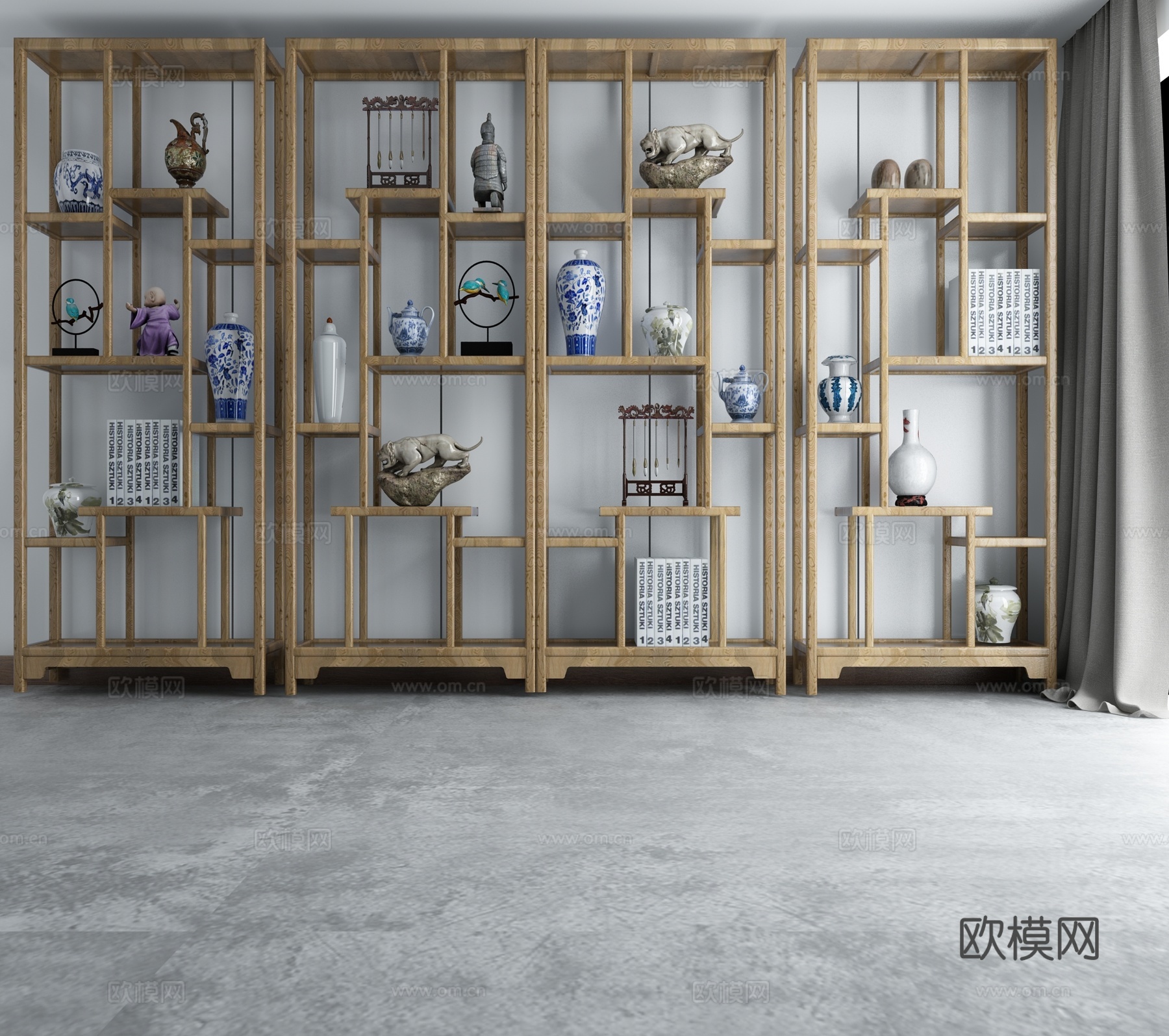 新中式博古架3d模型下载（渲染图2）