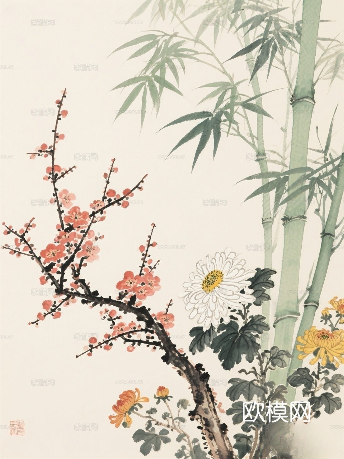 中国画 装饰画 梅兰竹菊 水彩画