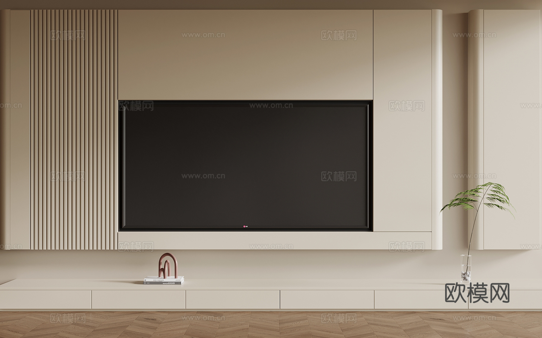 现代奶油风背景墙 电视背景墙su模型