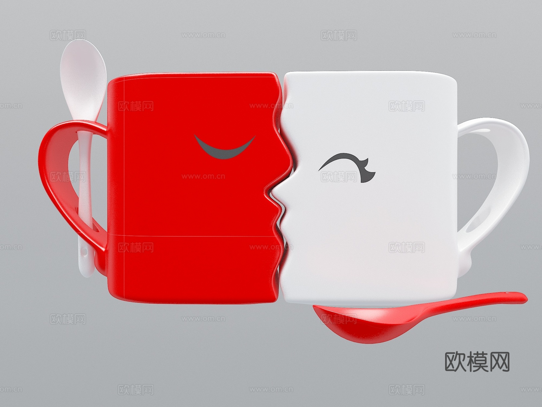 现代情侣杯 陶瓷 陶瓷情侣杯 可爱3d模型
