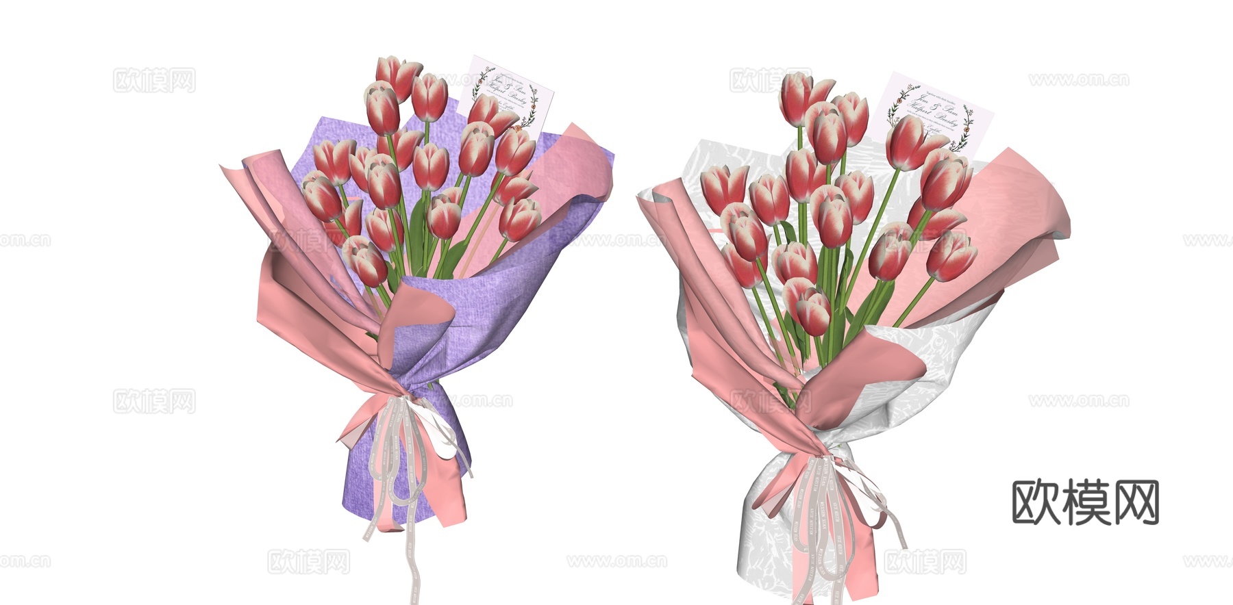 现代郁金香花束 节日花束 花艺组合 鲜花摆件 郁金香手捧花su模型
