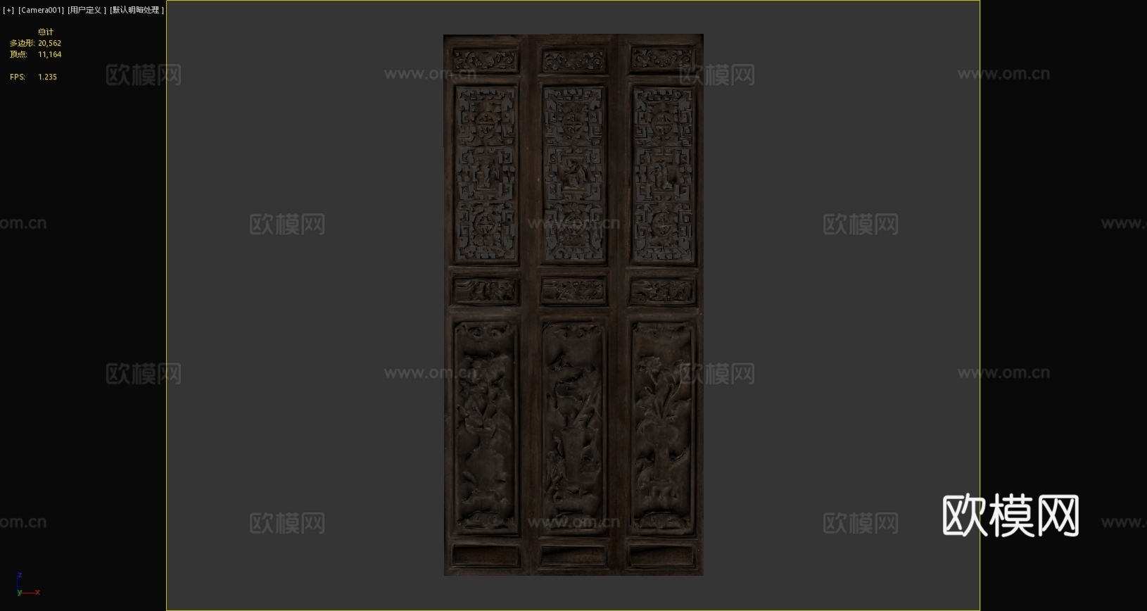 中式门板中式雕花雕刻造型木墙板中式窗花3d模型