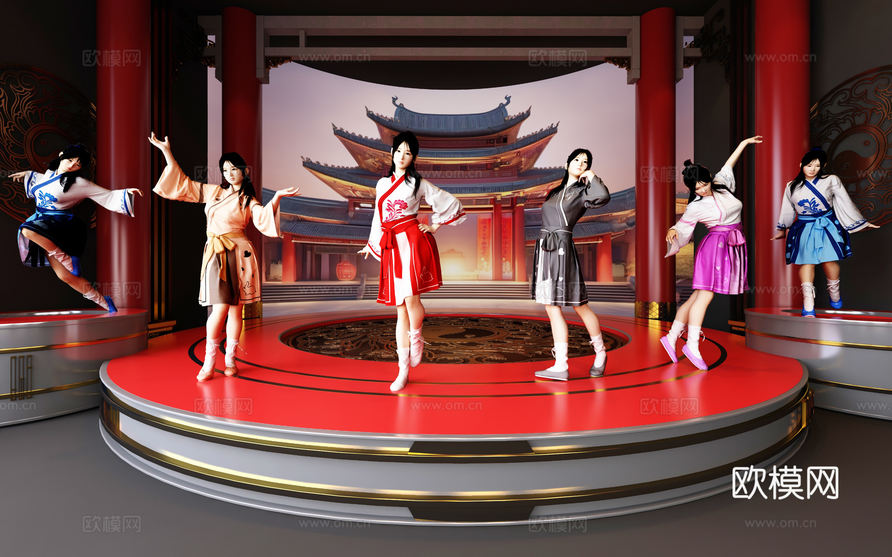 汉服 舞台 中式 舞蹈3d模型