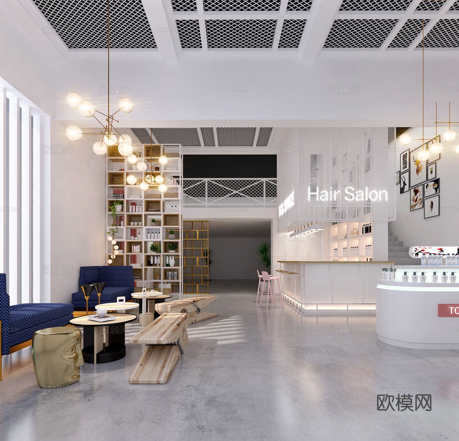现代公司大厅 吊灯 沙发 茶几3d模型