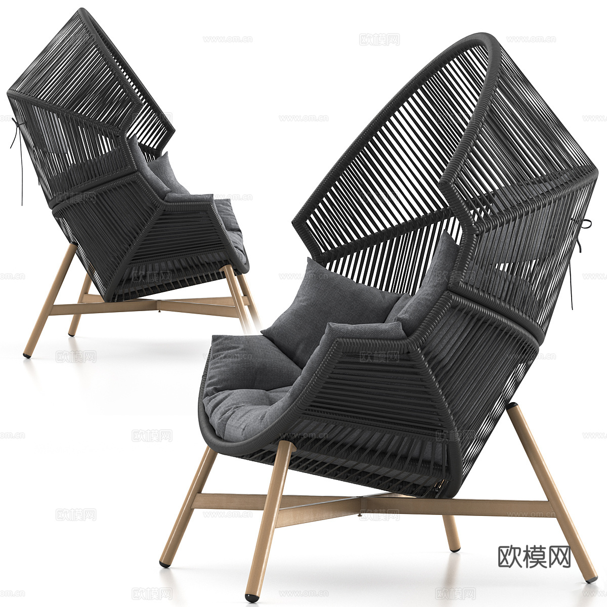 新中式户外藤编休闲椅3d模型