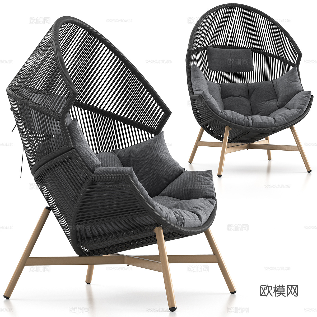 新中式户外藤编休闲椅3d模型
