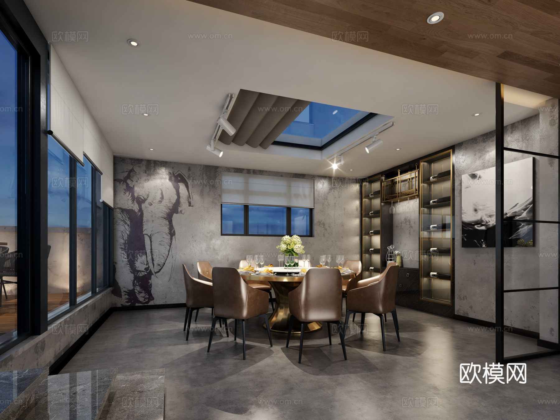 工业风别墅露台餐厅3d模型