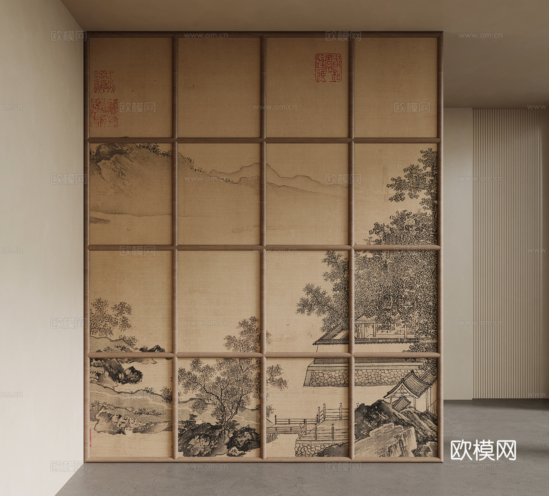 新中式屏风 宋氏风隔断su模型