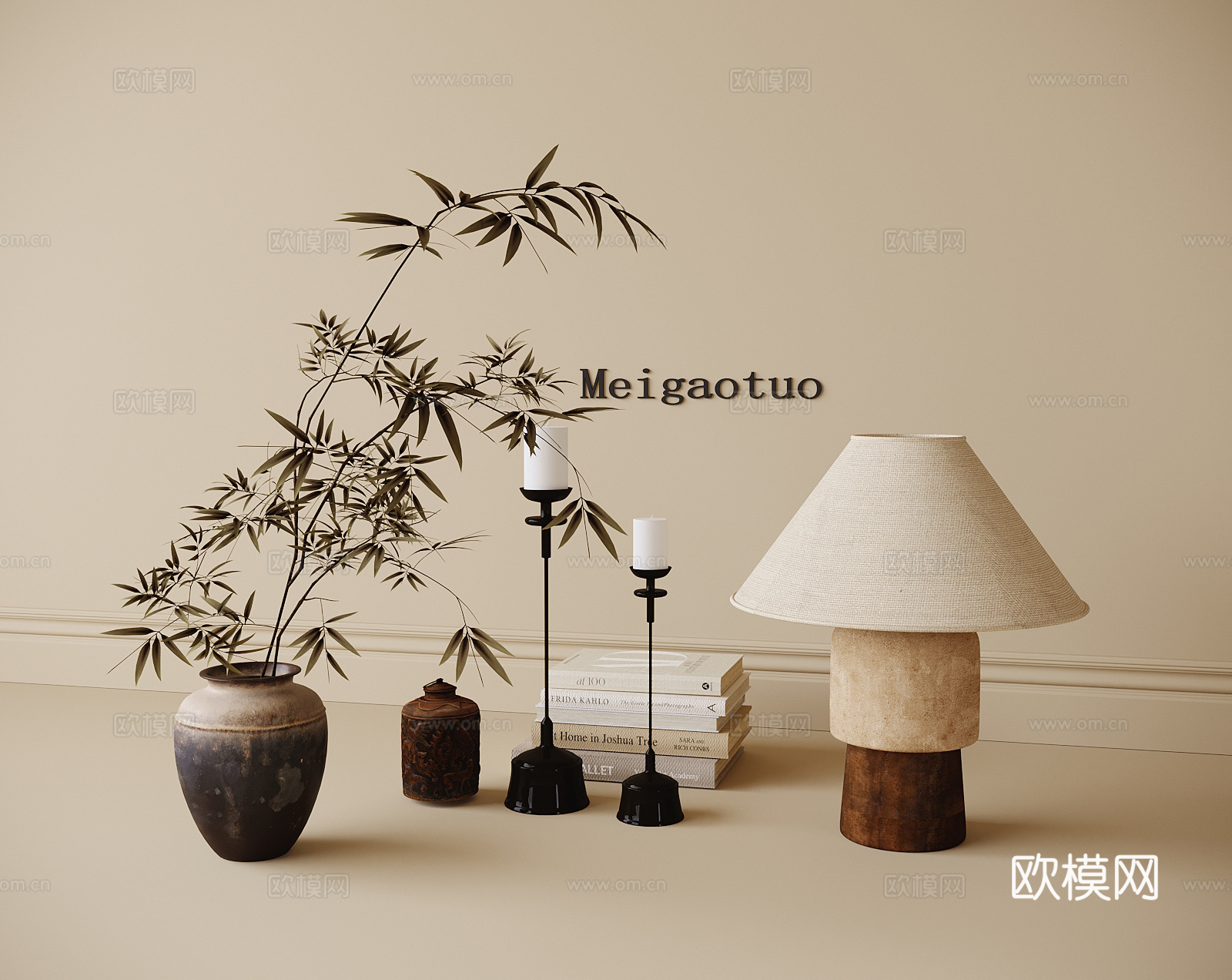 新中式饰品摆件组合 台灯 花瓶花艺 陶罐su模型