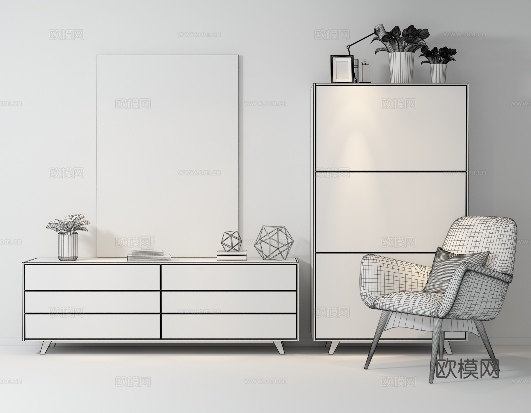 现代玄关柜 沙发 挂画3d模型