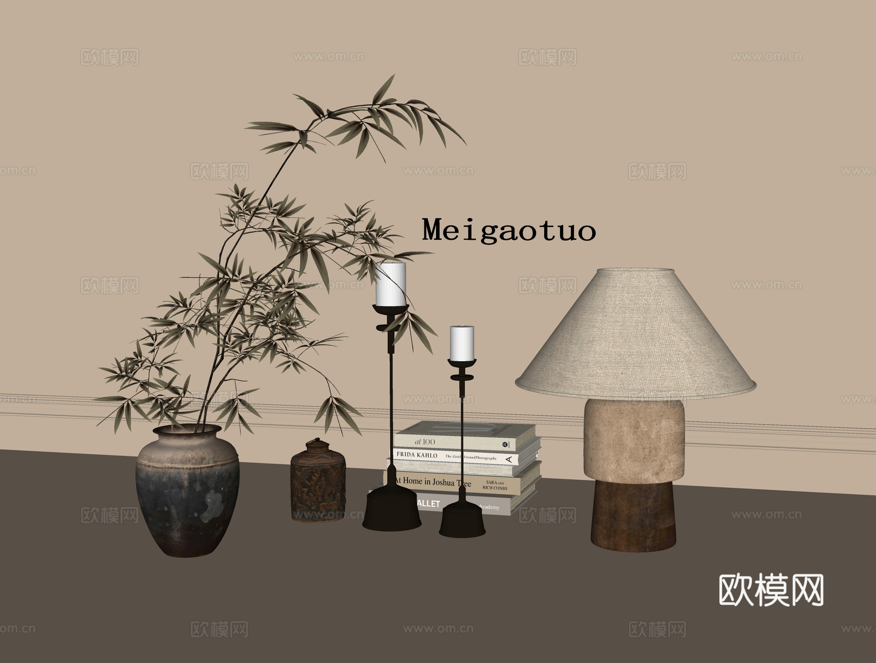 新中式饰品摆件组合 台灯 花瓶花艺 陶罐su模型