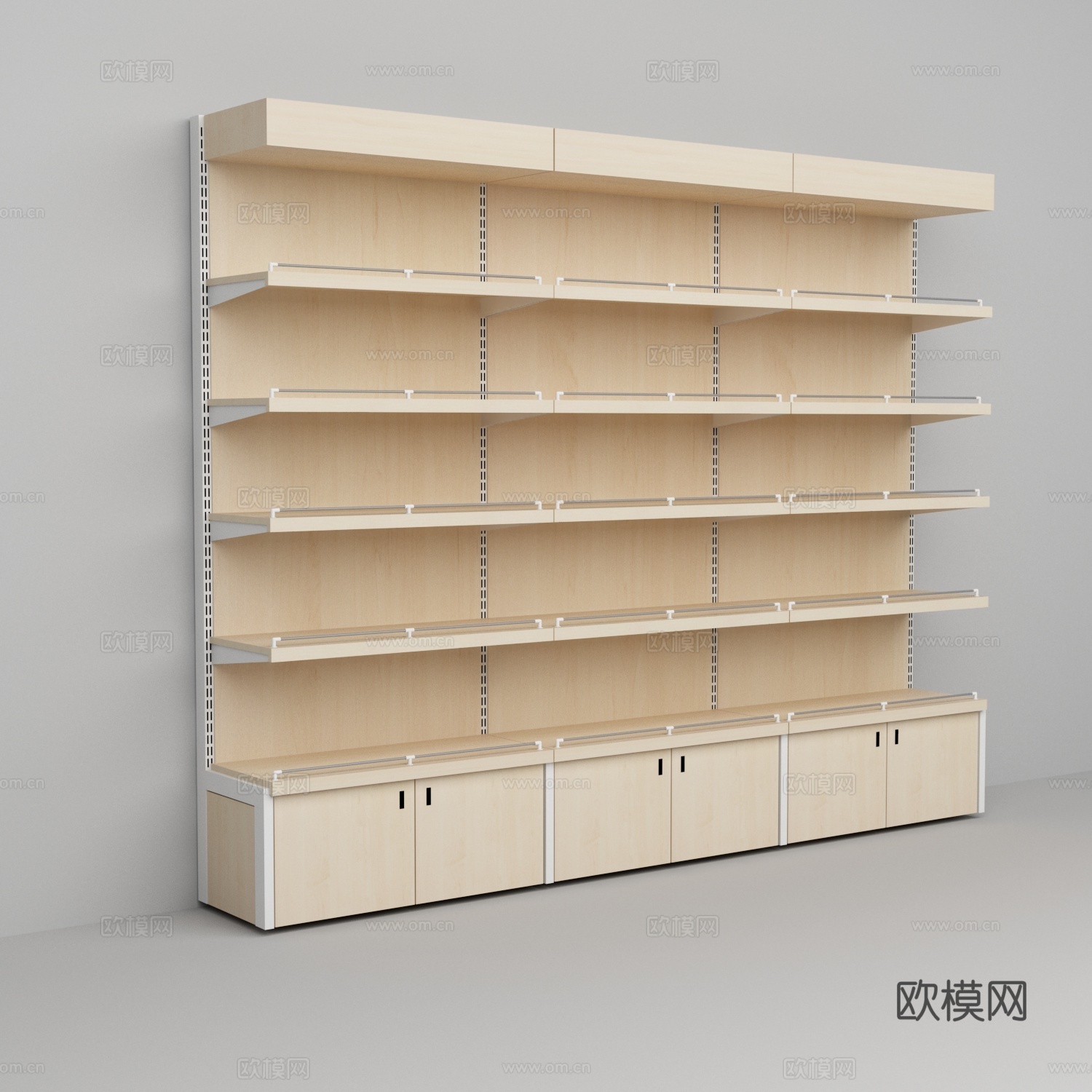 超市便利店钢木带开门柜木层板货架3d模型