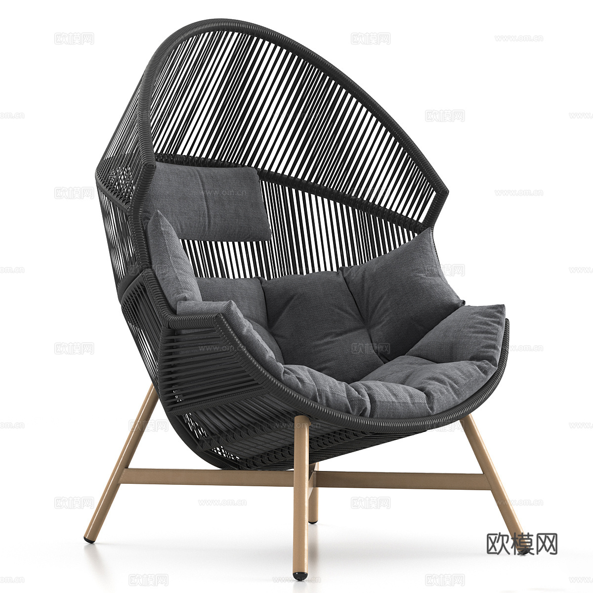 新中式户外藤编休闲椅3d模型