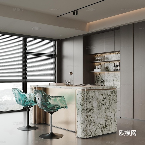 現(xiàn)代家居餐廳 現(xiàn)代餐廳 吧臺(tái) 酒柜3d模型下載