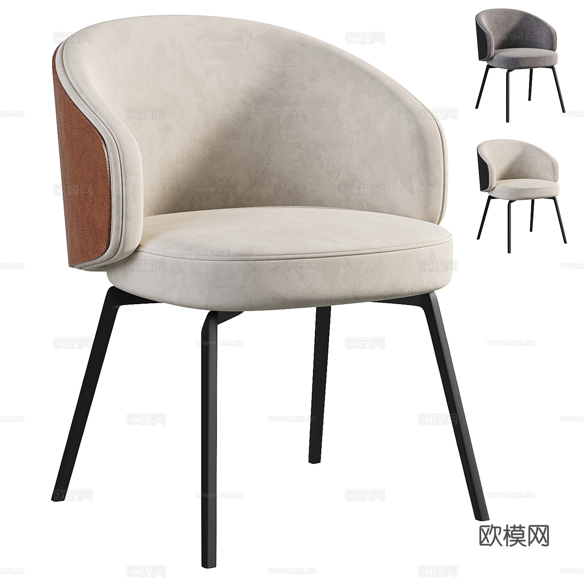 现代意式布艺皮革单椅3d模型