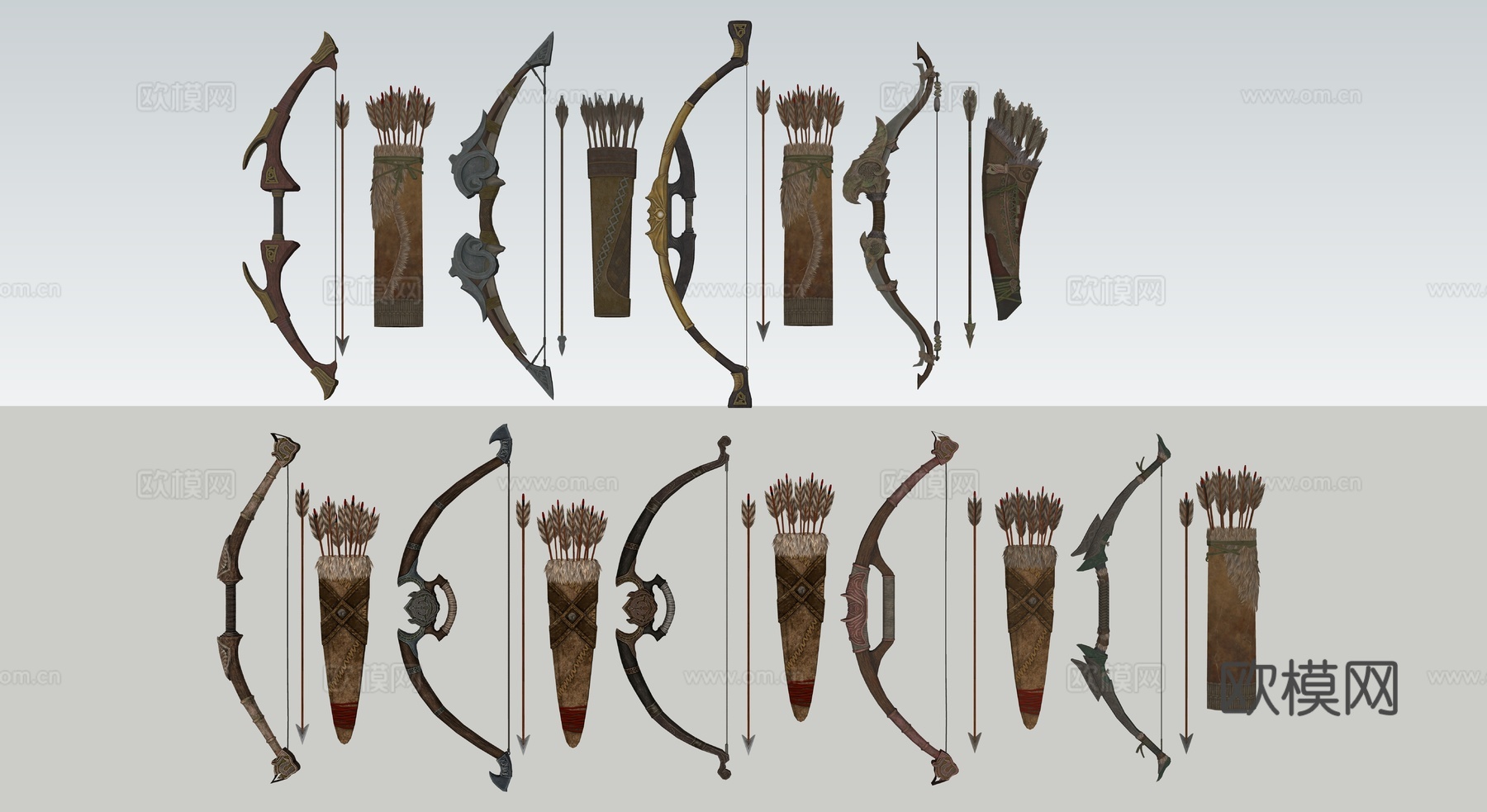 游戏武器弓箭墙面挂饰su模型