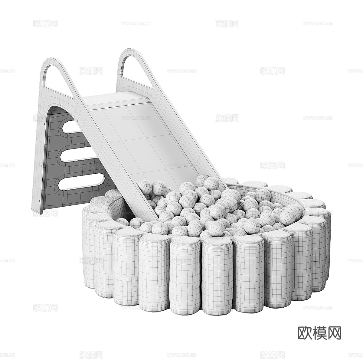 现代奶油风儿童滑梯 海洋球3d模型