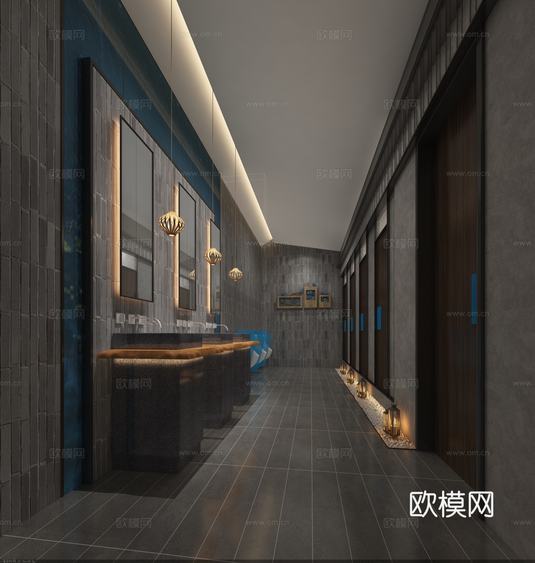 新中式山居厕所 新中式卫生间 洗手间 新中式厕所 餐厅厕3d模型