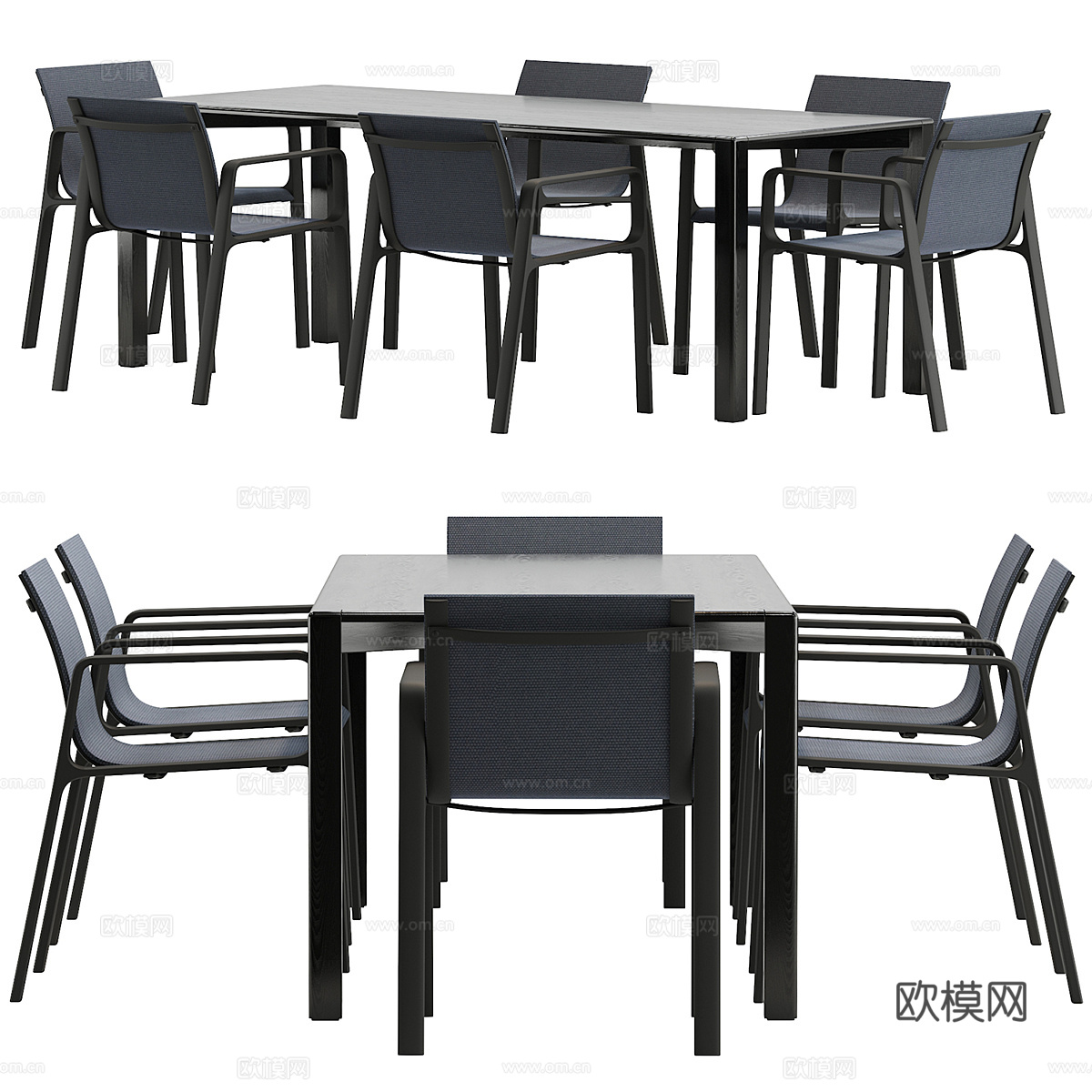 现代意式餐桌椅组合3d模型
