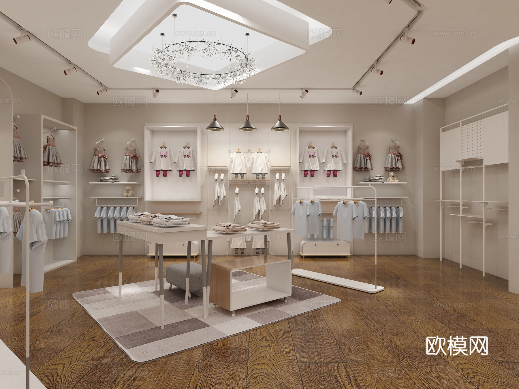 现代风格服装店 展厅 整体模型 中岛 柜子 衣服饰品3d模型