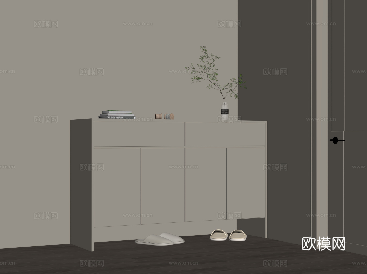 现代鞋柜 简约边柜su模型下载（渲染图2）