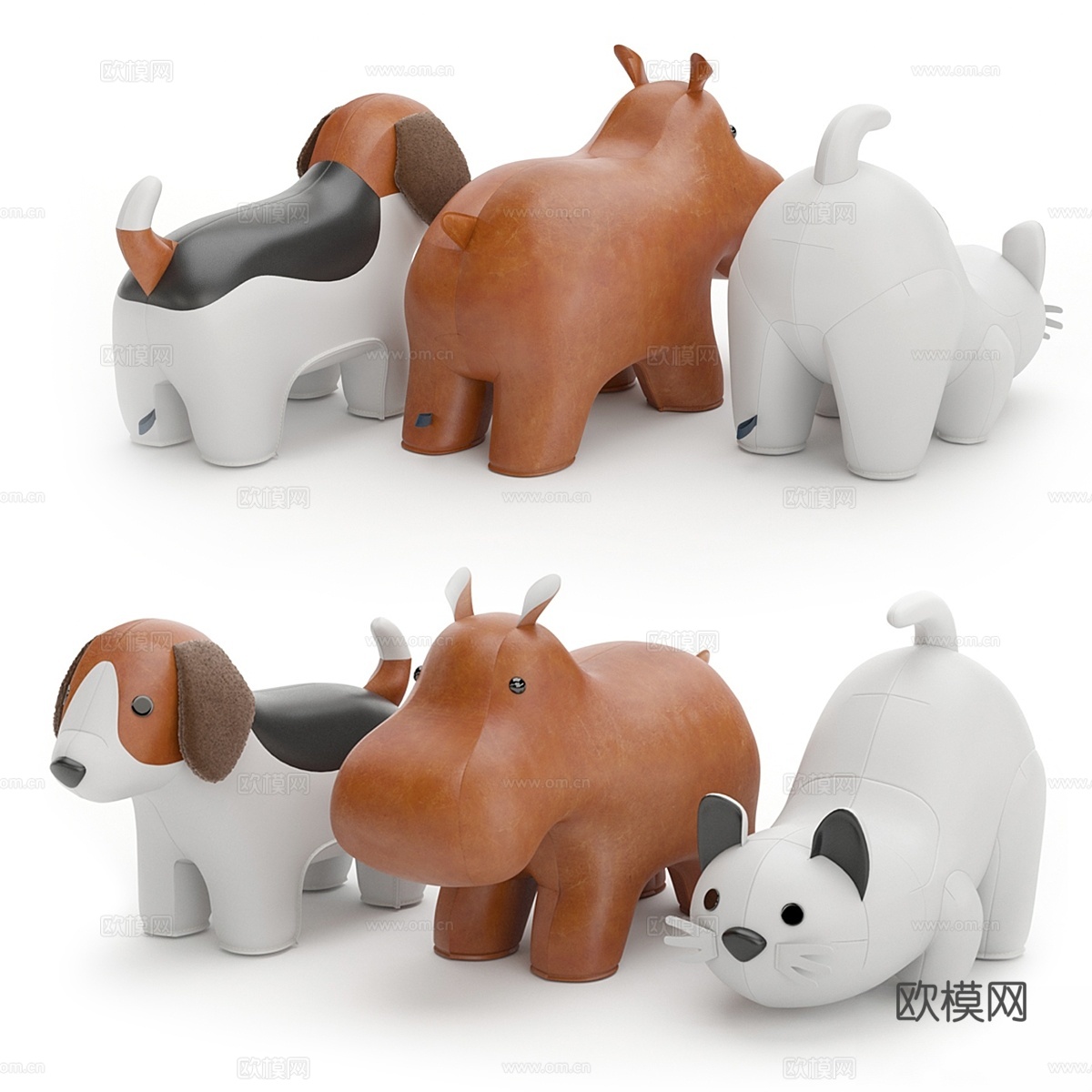 比格犬河马猫白色3d模型