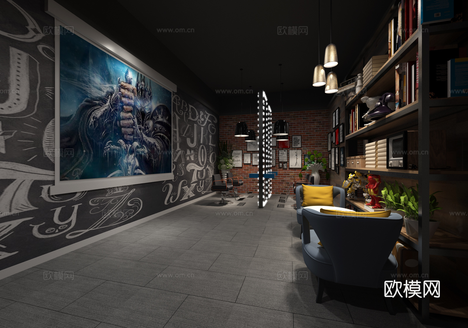 工业风理发店3d模型
