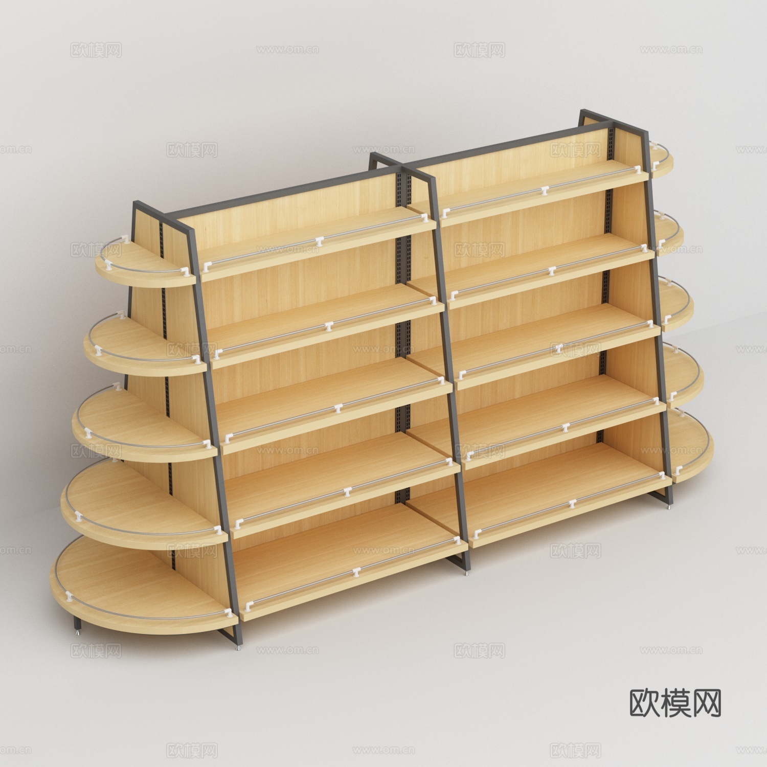 超市便利店钢木结构梯形5层展示货架3d模型