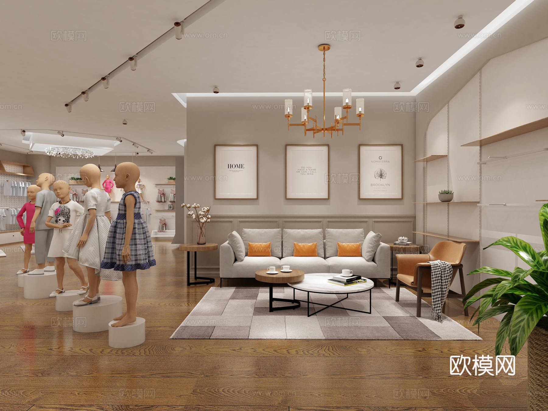 现代风格服装店 展厅 整体模型 中岛 柜子 衣服饰品3d模型