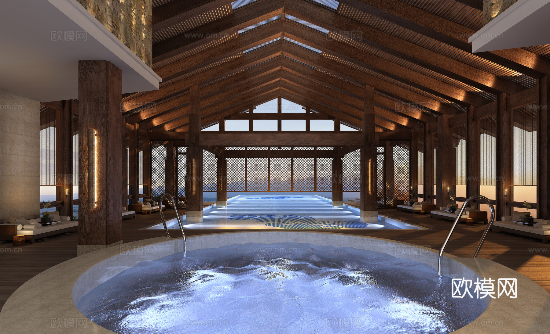 中式高尔夫游泳区3d模型下载（渲染图1）