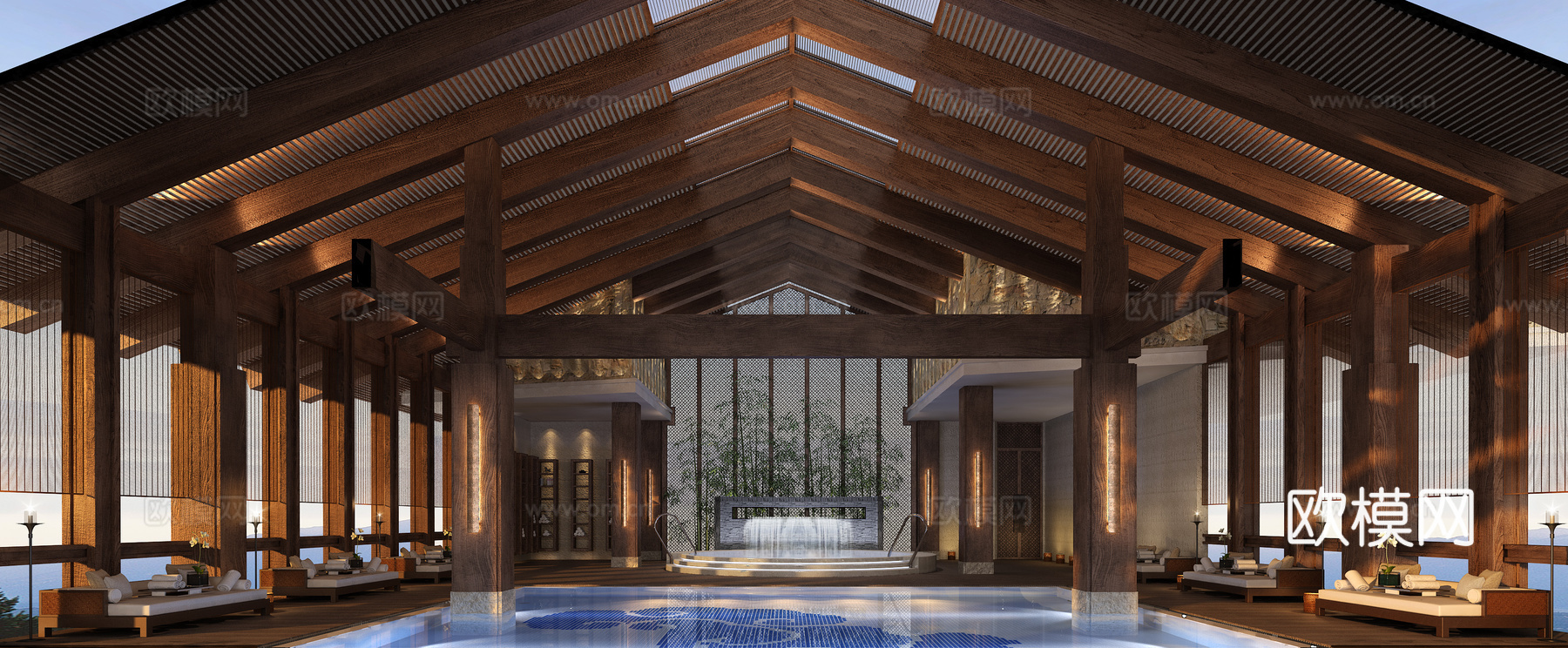 中式高尔夫游泳区3d模型下载（渲染图2）