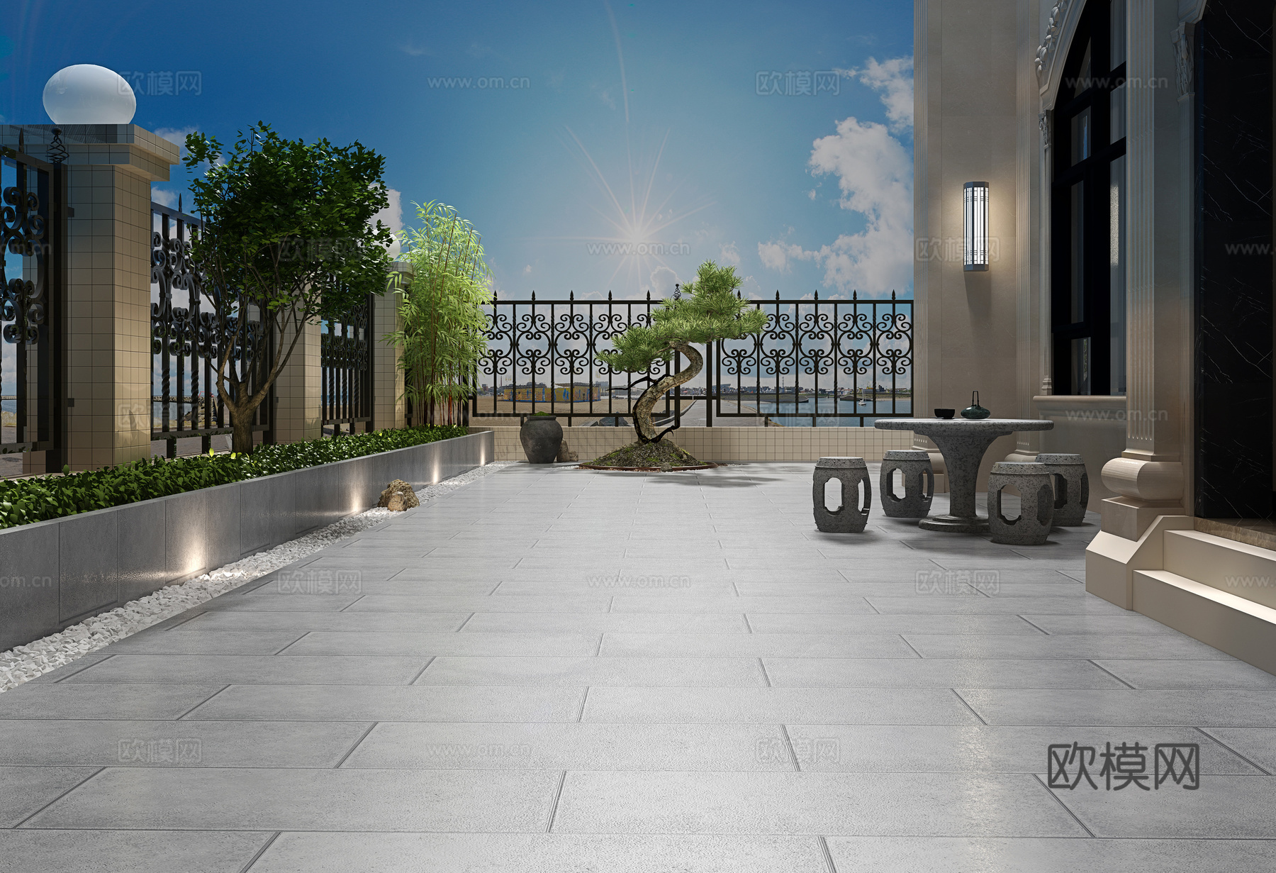 现代别墅景观室外阳台3d模型