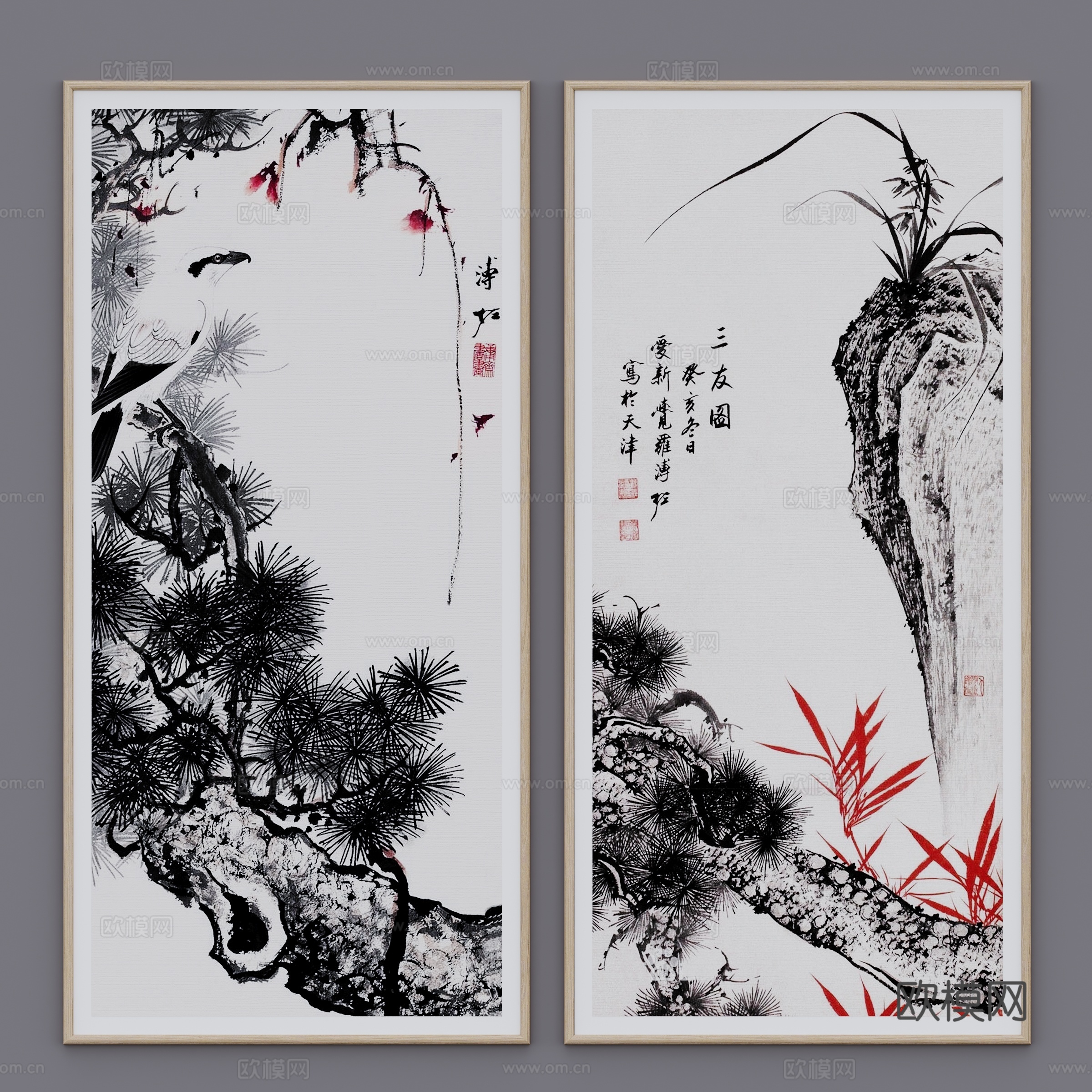 新中式装饰品挂画山水画中式摆件画3d模型